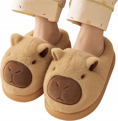Produktbild von Kinder Hausschuhe Capybara weiche Plüsch Pantoffeln zum Hineinschlüpfen leicht bequem Größe 30/31