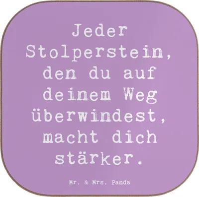 Produktbild von Mr. & Mrs. Panda Untersetzer Glas Spruch Stolpersteine im Alltag meistern - Lavendeltraum - Geschenk, Vertrauem, positive Gedanken, schwierige Zeiten, Lebensfreude, Trost