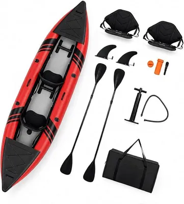 Produktbild von Kajak Aufblasbar für 2 Personen, Schlauchboot mit 2 Aluminiumpaddel & 2 Flossen, verstellbare Sitze & Fußstützen, Kanu mit Tragetasche, Pumpe & Reparaturset, bis 230 kg belastbar