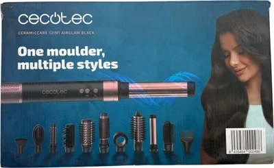Produktbild von Cecotec Bamba CeramicCare 12in1 AirGlam Black, Multistyler, Warm, Schwarz, Pink, Aufhängungshaken, 1400 W, AC