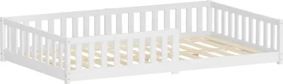 Produktbild von ML-Design Kinderbett 120x200 cm Weiß Bodenbett für Kinder mit Lattenrost und Rausfallschutz Jugendbett aus massivem Kiefernholz Bettgestell Babybett