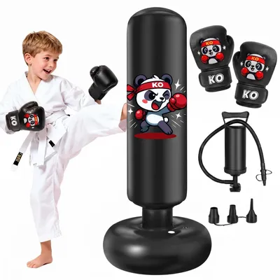 Image de Omgoods - Sac de frappe pour enfants, 130 cm - Sac de frappe debout pour enfants, livré avec des gants de boxe