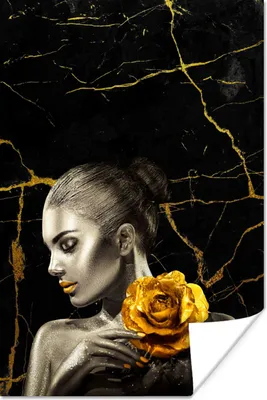 Produktbild von MuchoWow® Poster Frauen - Rosen - Gold - Marmor 40x60 cm - Plakate für die Wand - Poster Babyzimmer
