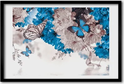 Produktbild von Bild 60x40 MDF-Rahmen, Wandkunst Blumen und Schmetterlinge