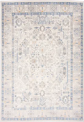 Produktbild von Ethno Vintage Teppich - Kurzflor - Weich Teppich für Wohnzimmer, Schlafzimmer, Esszimmer - Teppiche - Creme Blau - 240 x 330 cm