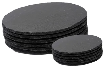 Produktbild von Novaliv Platzset Schiefer 12 tlg I 6x 33 cm rund Tischset Schiefer Teller Untersetzer I 6x 10 cm rund Glasuntersetzer Schiefer Untersetzer Schieferplatten