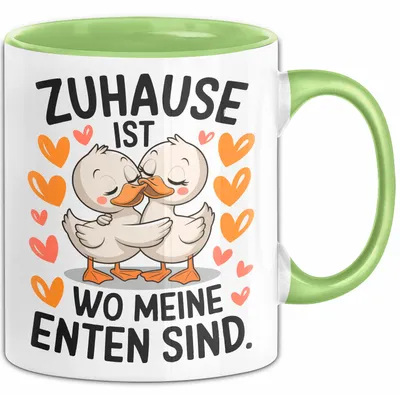 Produktbild von Ente Tier Tasse Geschenk Lustige Geschenkidee Spruch Zuhause Ist Wo Meine Enten Sind (Grün)