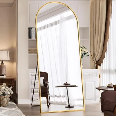 Productafbeelding van Spiegel voor het hele lichaam, staande spiegel in volle lengte, wandspiegel met frame van aluminiumlegering en veiligheidsglas. Gebogen vloerspiegel voor woonkamer of kleedkamer