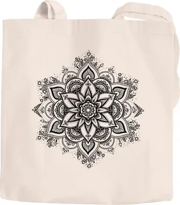 Produktbild von Jutebeutel Mandala Ornament Bohemian Boho Ethno Baumwolltasche Stoffbeutel Tragetasche Autiga® natur 2 lange Henkel