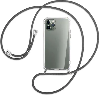 Produktbild von Handykette Backcover-Schutzhülle mit Band (Metall silberfarben) für Apple iPhone 11 Pro - dunkelgrau