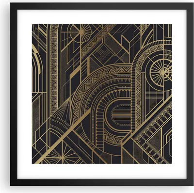 Produktbild von Gerahmtes Poster - Schwarzer Rahmen - Ornament Gold Schwarz - 40x40 cm - Wand Bild - Wanddeko - Wandbilder - Kunstposter - Wandposter - Bilderrahmen - Bilder - Kunstdruck - P2BAC40x40-4522