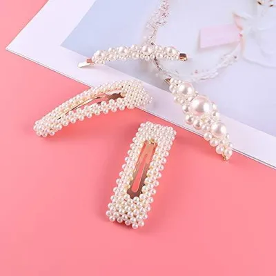 Produktbild von Elegantes Set mit 4 weißen Perlen-Haarspangen für Bräute, Frauen und Mädchen