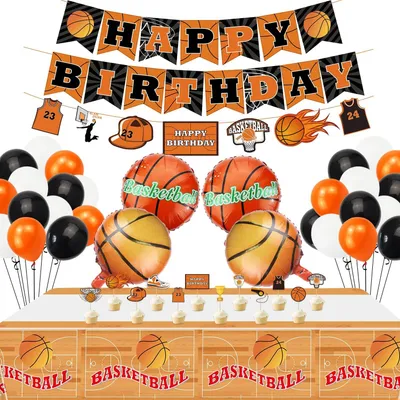 Immagine prodotto di Decorazioni per feste di compleanno a tema basket, con palloncini e striscioni