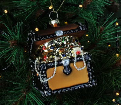 Produktbild von Christbaumschmuck Glas 10cm Schatztruhe Figur Braun / Gold
