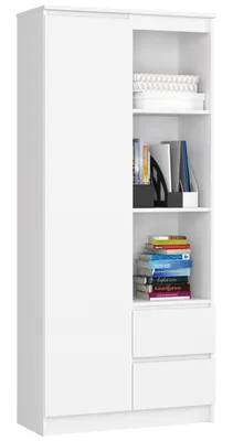 Produktbild von Schrank Büroregal Bücherregal Regal weiß 80cm breit 180cm hoch, mit Tür und 2 Schubladen unten