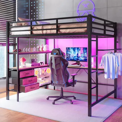 Obrázok produktu pre Postel s hornou časťou a písacím stolom, rozmer 140x200 cm, čierna farba, zásuvka s USB portom, 3 zásuvky, bezpečnostná zábrana