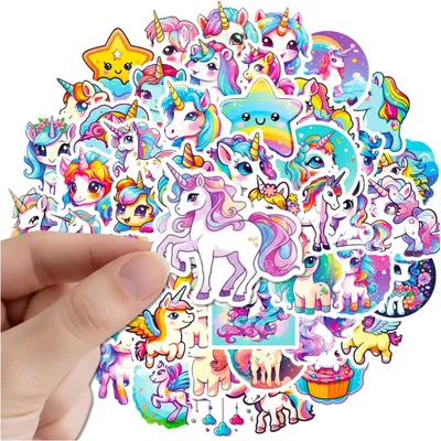 Produktbild von Einhorn-Aufkleber-Set, 50 Stück, bunt, zum Selbermachen für Kinderdekoration