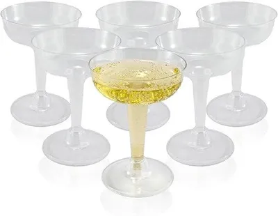Image de Lot de 6 flûtes à champagne en plastique transparent – 125 ml / 4,2 oz – Design classique – Verres à cocktail et à champagne pour les mariages, les anniversaires et les fêtes