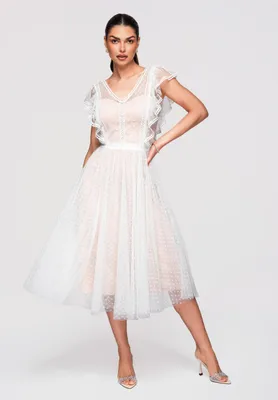 Produktbild von LARICA Midikleid Ausgestellt V-Ausschnitt Punktmuster Romantisch LA-OM-DLR331 white S