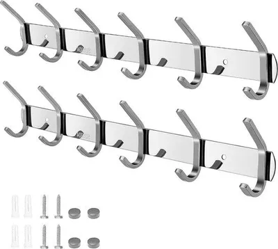Produktbild von Famanu Garderobenhaken Set - Edelstahl Wandhaken für Badezimmer und Küche - 42 cm