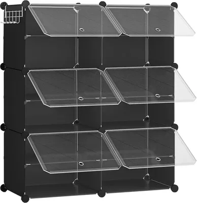 Image de HOOBRO Étagère à chaussures 6 compartiments Armoire à chaussures Étagère cubique Porte 24 paires de chaussures Noir