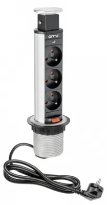 Produktbild von GTV AE-BPW3U60-80 Steckdosentisch eingebaut 60mm, 3X Steckdose (silber)