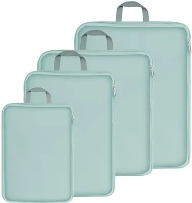 Obrázek produktu pro Ibenzoa® Sada 4 kompresních cestovních organizérů do kufru – nylon, voděodolné, s dvojitým zipem, rozměry: 45×35×15 / 35×33×15 / 35×25×15 / 28×17×15 cm