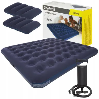 Zdjęcie produktu dla Nadmuchiwane łóżko z pompką i poduszkami, Avenli, PVC, 203x152x22 cm, granatowe