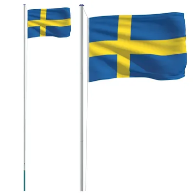 Image de Drapeau de la Suède vidaXL avec mât en aluminium de 6,08 m