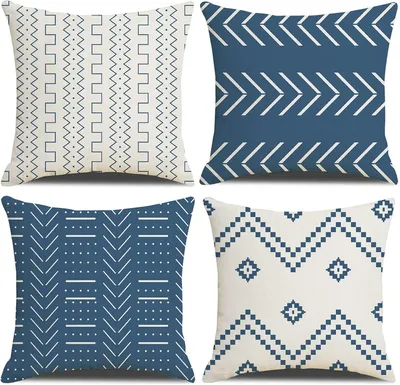 Productafbeelding van Kussenslopen 50 x 50 cm, boerderij, kussenslopen, set van 4, lichtblauw, getextureerd, patchwork, vierkante kussensloop voor bank, stoel, slaapkamer