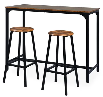 Image de MENZZO Table de bar style industriel avec ses 2 tabourets Jostin Bois et Métal Noir