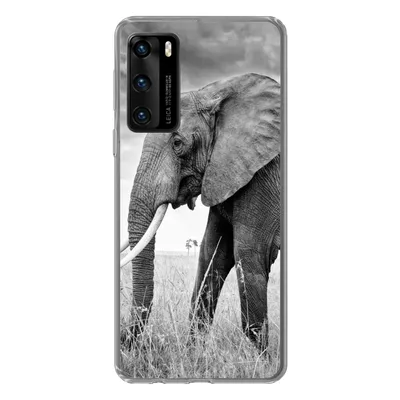Produktbild von MuchoWow® Handyhülle Schutzhülle Hülle für Huawei P40 Elefant - Gras - Tiere - Schwarz und weiß Silikon Softcase Handy Hülle - Handytasche