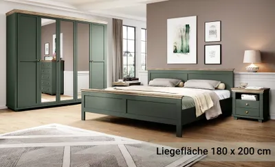 Produktbild von Schlafzimmer Komplett Set EPSOM-83 Doppelbett Liegefläche 180 x 200 cm, in grün mit Lefkas Eiche Nb.