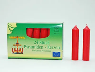 Obrázek produktu pro 24 pyramidových svíček ČERVENÁ na fotografii z kartonu