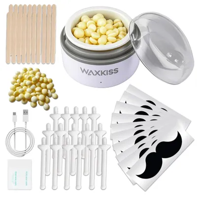 Produktbild von Nasenwachsset Mini Wachswärmer mit 100g Nasenhaarwachs,16 Nasenhaarentferner Sticks,20 Holzapplikatoren,10 Schnurrbartschablonen,15 Balsamtücher,USB