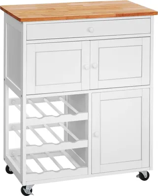 Produktbild von GOPLUS Kuechenwagen Servierwagen Beistellwagen Rollwagen Allzweckwagen 86,5 x 67 x 37cm (H x L x B) Natur und weiss