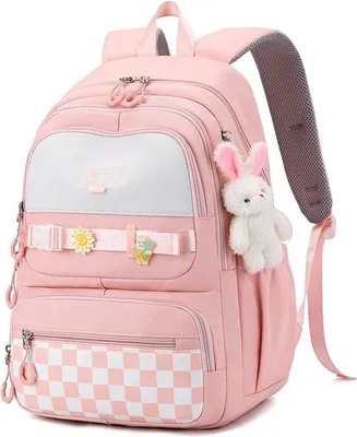 Image de Sac à dos d'école pour filles, garçons et adolescents ; sacoche ; sac à dos ; sac de sport ; hauteur réglable ; nombreux compartiments ; poche pour ordinateur portable ; sac à dos pour filles ; rose