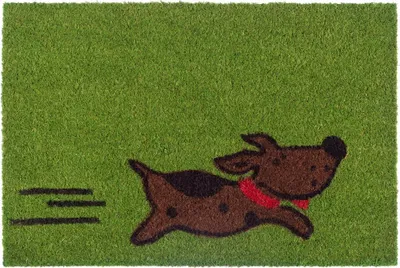 Obrázok produktu pre Pogumovaná rohožka z kokosového orecha 40 x 60 cm so psom zelená Vstupná rohožka