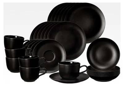 Produktbild von Kombiservice Velvet Black 30-teilig, Geschirr-Set für 6 Personen, Porzellan mit mattem Finish, Schwarz