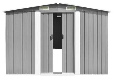 Immagine prodotto di Ampio capanno da giardino in acciaio - 257x580x181 cm - Grigio - Dotato di sistema di ventilazione e tetto