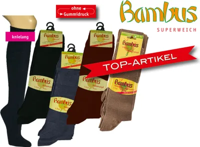 Produktbild von 6 PAAR BAMBUS Viskose SOCKEN LANG - BAMBUS KNIESTRÜMPFE schwarz GR. 39/42