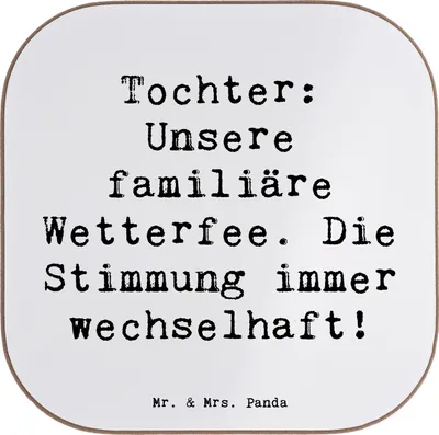 Produktbild von Mr. & Mrs. Panda Holzuntersetzer Spruch Tochter Wetterfee - Weiß - Geschenk, einzigartige Designs, Untersetzer für Gläser, gläseruntersetzer, Coaster, Tassen, Familie