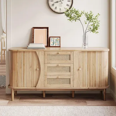 Produktbild von Sideboard,Kommode mit Schiebetüren, verstellbaren Einlegeböden und abgerundeter Platte