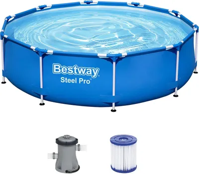 Produktbild von Bestway Framepool Steel ProMAX Pool Komplettset Rund Aufstellpool 305x76cm Planschbecken Gartenpool ohne Pumpe Set, Gross, Aufstellbecken, Familienpoo