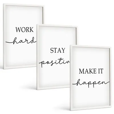 Produktbild von Bilder Set 3-teilig im weißen Rahmen – Wandbilder 3 Stück – gerahmte Poster für Wohnzimmer, Schlafzimmer und Flur – 40x60 cm – Minimalistische Motivationsinschriften