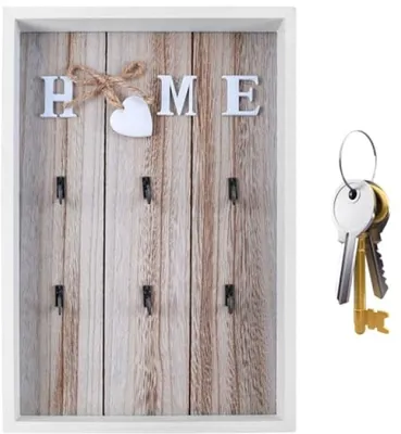 Produktbild von PromoHome® Holz Schlüsselbrett 30x20 cm mit 6 Haken - Wandhänger ohne Bohren - Schlüsselhalter und Organizer