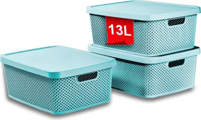 Produktbild von 3er Set 13 L Aquamarin Aufbewahrungsbox Aufbewahrungsboxen mit Deckel Kiste Korb Organizer