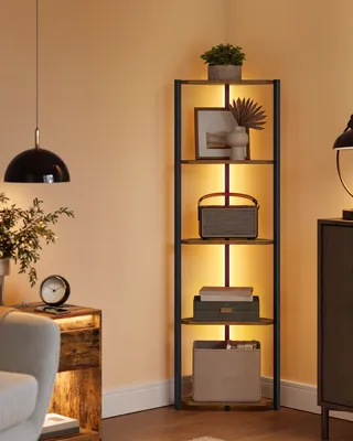 Produktbild von Eckregal mit 5 Ebenen, Bücherregal mit einstellbarer LED-Beleuchtung