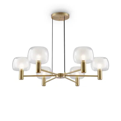 Produktbild von Kronleuchter Aluminium Glas H: max. 154 cm in Gold E14 6-flammig Kugelschirm Vintage Lüster Hängeleuchte