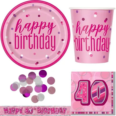 Produktbild von 40. Geburtstag Partyset "Pink Schimmer" Einweggeschirr